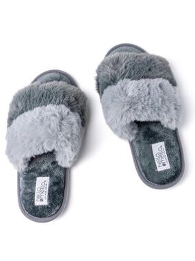 Hello Mello Soft Fluffy Slippers Gray Cozy Slides House‎ Shoes Size 5 Size 6